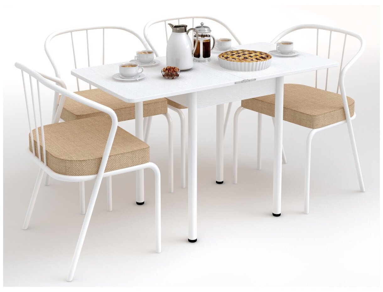 Стол обеденный раскладной для кухни, столовой, дачи и дома, ЛДСП, с металлическими ножками, размеры 60х60 см, высота 76 см, КЕА, цвет Белое дерево