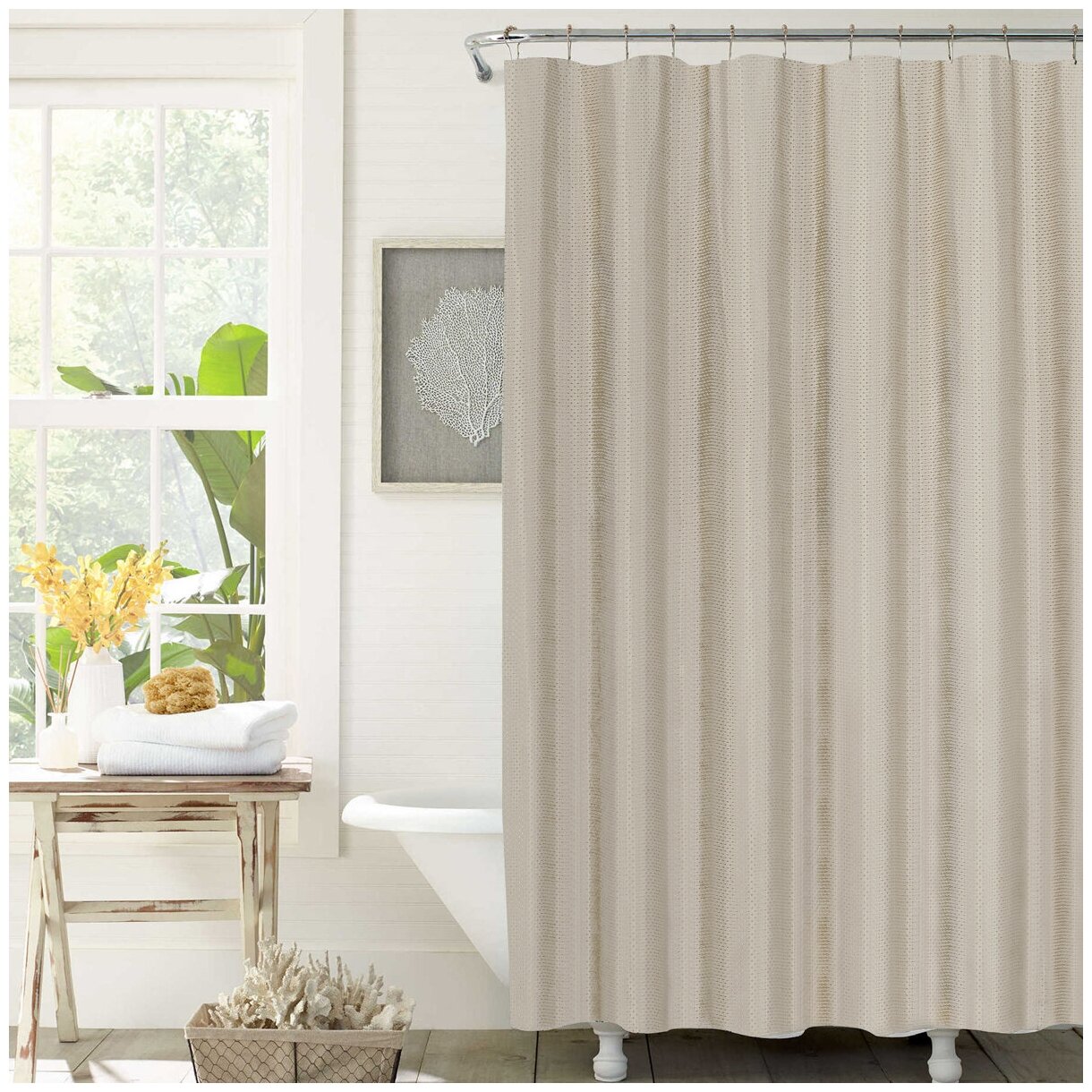 Шторы для ванной Jacqueline, полиэстер, размер 180X180, цвет бежевый — фото 1