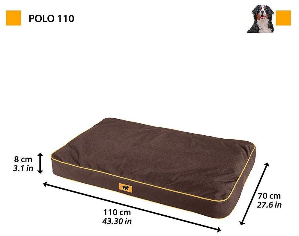Подушка для собак Ferplast Polo 110 съемный непромокаемый чехол нейлон коричневая 110 х 70 х 8 см (1 шт) - фотография № 4