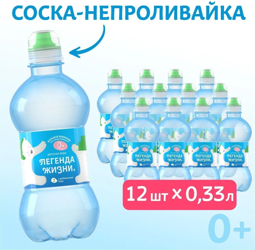 Вода детская питьевая с крышкой-непроливайкой 0,33л.-12шт.