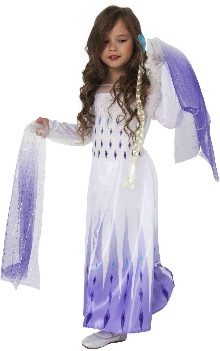 Карнавальный костюм «Эльза 2», белое платье, р. 34, рост 134 см
