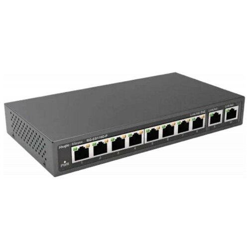 Reyee 8-Port 100Mbps 2 Uplink Port 1000Mbps 8 of the ports support PoEPoE power supply Max PoE power budget is 110W unmanaged switch desktop 879500₽