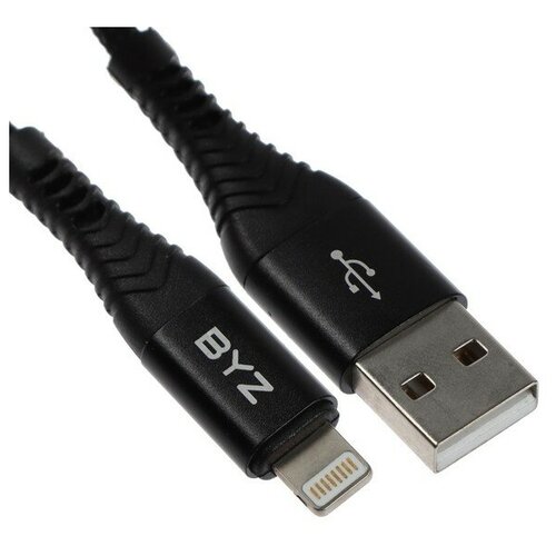 Кабель BYZ BC-029, Lightning - USB, 5 А, 1 м, нейлон, черный кабель byz bc 025m microusb usb 5 а 1 2 м нейлоновая оплетка черный