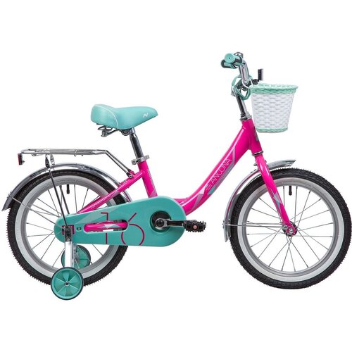Велосипед NOVATRACK 16, ANCONA, розовый, тормоз нож. передняя корзина, крылья и багаж. хромир.
