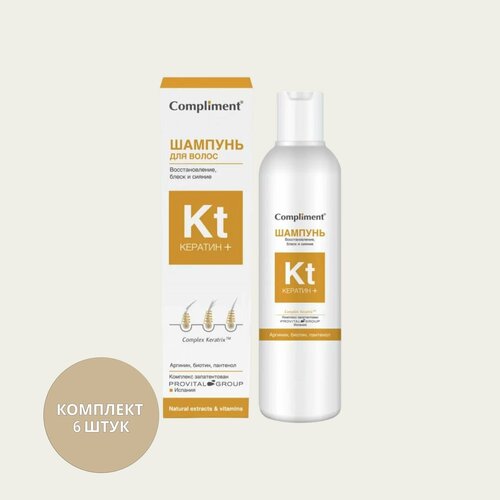Compliment шампунь Кератин+ для волос Восстановление, блеск и сияние, 200 мл, 6шт