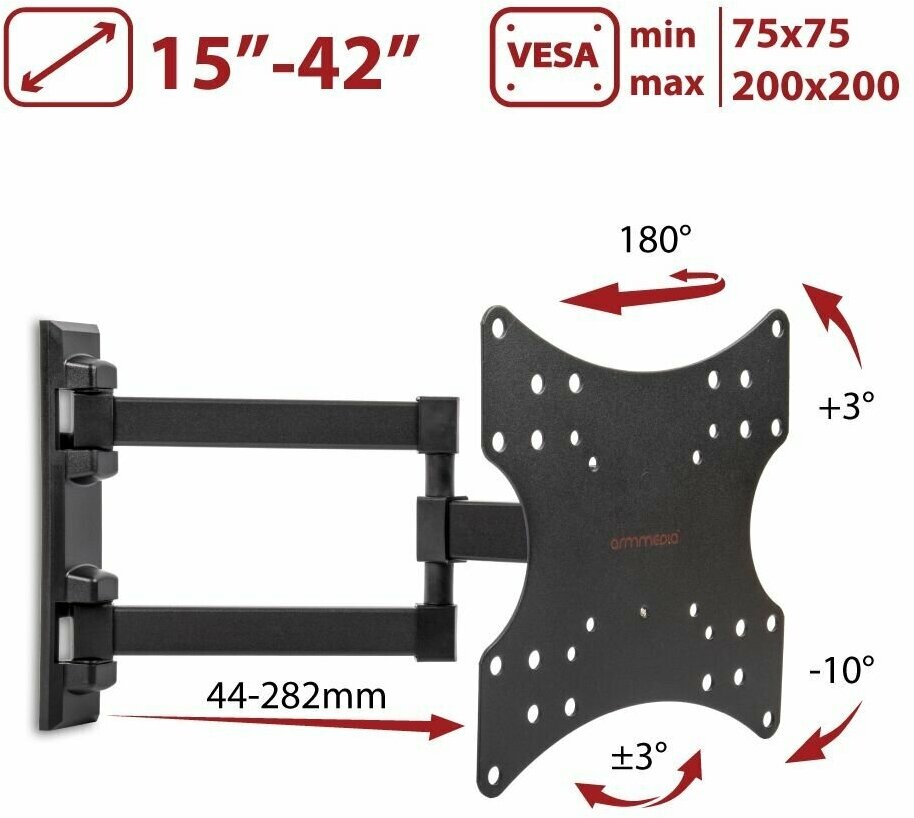 Кронштейн для телевизора на стену / крепление наклонно-поворотное Arm Media MARS-4 / до 43 дюймов / vesa 200x200