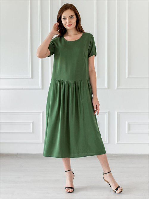 Платье Batist-Ivanovo, вискоза, свободный силуэт, макси, карманы, размер 58, зеленый