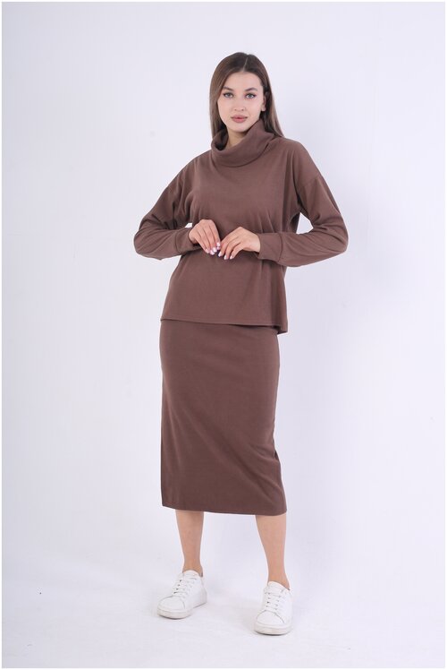 Костюм , джемпер и юбка, повседневный стиль, размер 42, коричневый