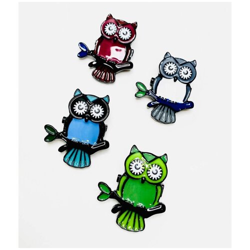 фото Брошь значок металлическая набор , броши совы, маленькие броши разноцветные совы, 4шт acfox