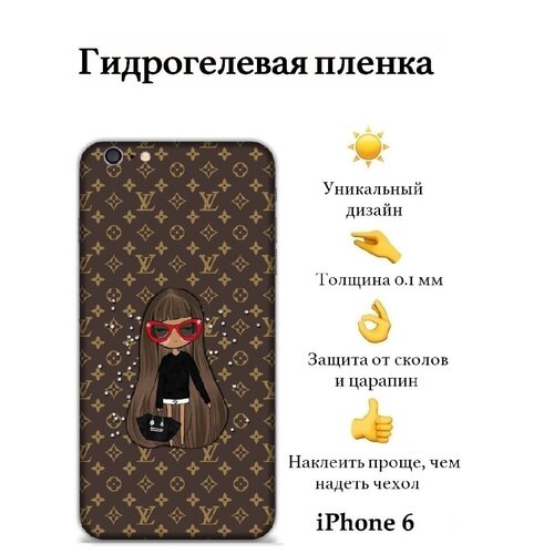 Гидрогелевая защитная пленка iPhone 6 на заднюю панель с боковыми гранями / с защитой камеры / с принтом LV Brown