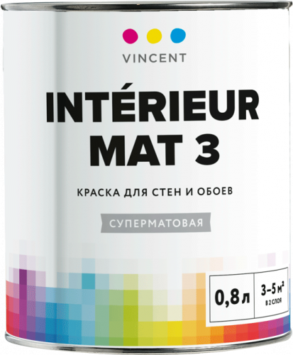 Краска Vincent Intérieur Mat 3 I-3 / Винсент Интериор Мат 3 акрилатная матовая для внутренних работ, 0.8л, белый