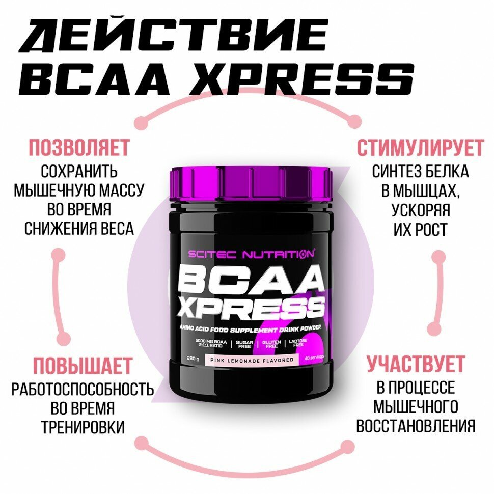 Аминокислоты ВСАА 2:1:1 Scitec Nutrition BCAA Xpress, 5000 мг в порции, порошок, 280 г, розовый лимонад