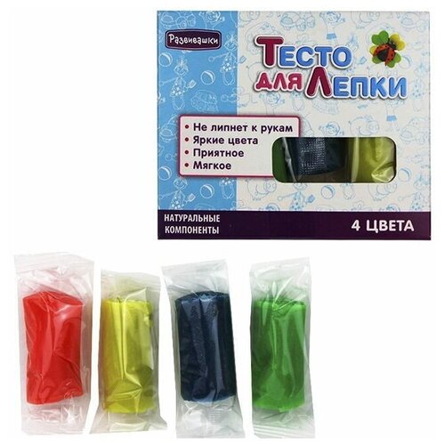 Набор для творчества Тесто для лепки 4 цвета, 100гр П100 в коробке