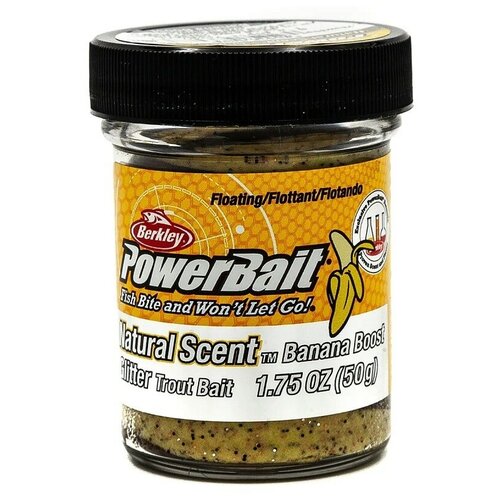 фото Паста форелевая berkley powerbait trout bait fruits banana boost (банан желтый с блестками) 50гр