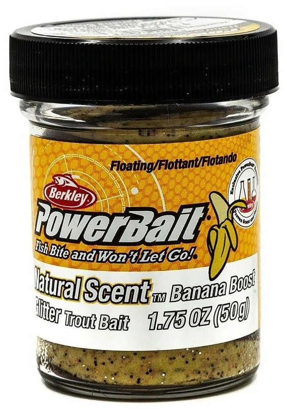 Паста форелевая Berkley PowerBait Trout Bait Fruits Banana Boost (банан желтый с блестками) 50гр