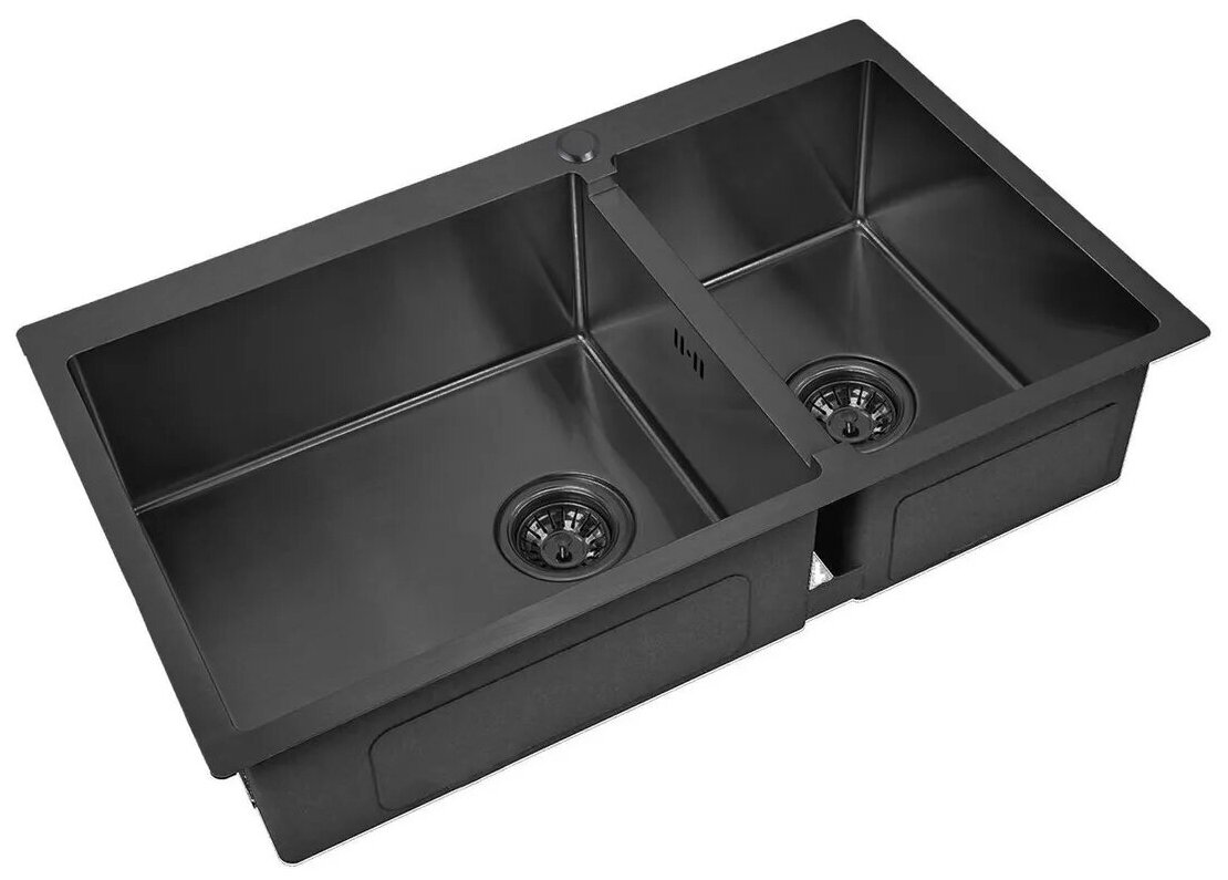 Мойка кухонная Zorg Inox PVD 78-2-51 L grafit, графит черная, две чаши, основная слева, толщина 1,5 мм, премиум