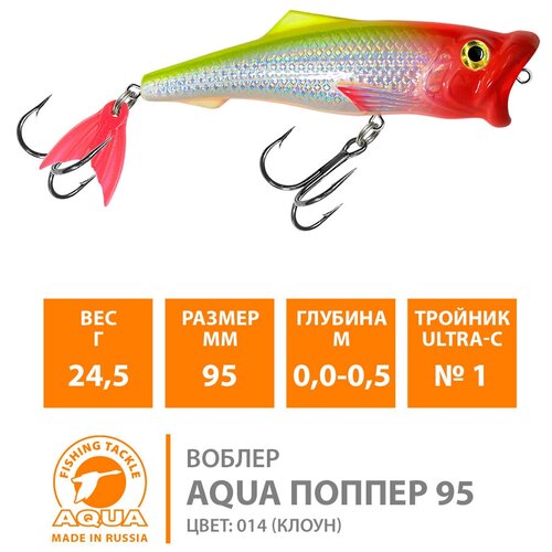 воблер для рыбалки поверхностный aqua поппер 95mm 24 5g цвет 102 Воблер для рыбалки поверхностный AQUA Поппер 95mm 24.5g цвет 014