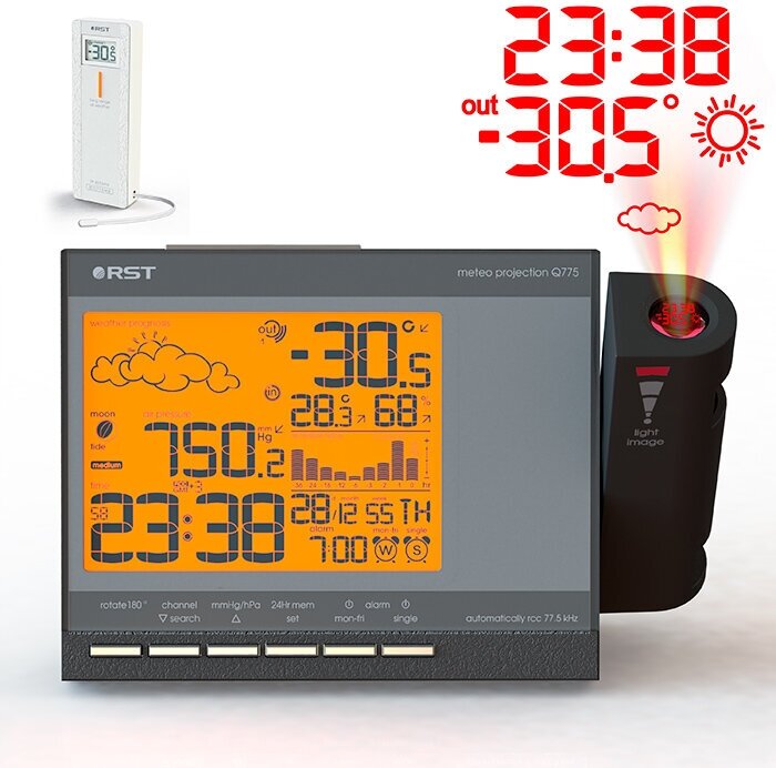 Метеостанция RST Meteo Projection Q775, с радиодатчиком, графит, 15,5 см — фото 1