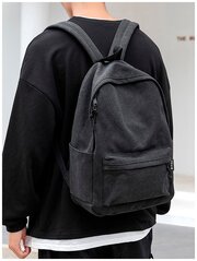 Рюкзак мужской и женский черный для ноутбука городской, повседневный на молнии, стильный и модный TEVIN