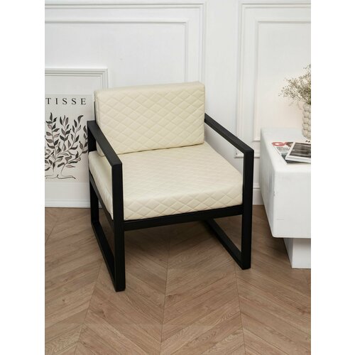 Кресло в стиле Лофт для гостиной, для офиса, кабинета. Белое с коричневой подушкой