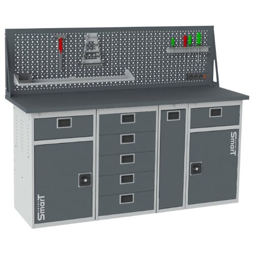 Слесарный верстак SMART 1760 1760.1-1.5.P.1-1.d универсальный в гараж,1364х1766х605