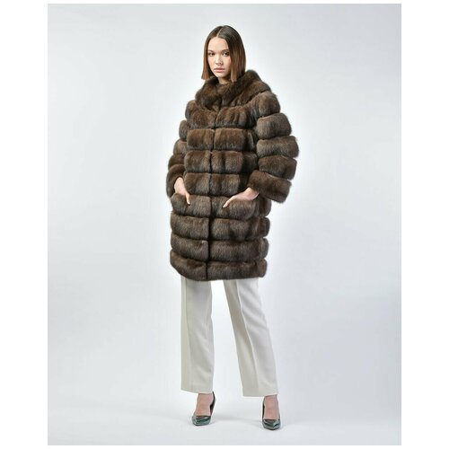 фото Пальто rindi, соболь, силуэт прямой, карманы, размер 44, коричневый