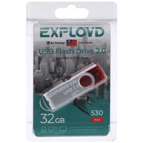 Флешка 530, 32 Гб, USB2.0, чт до 15 Мб/с, зап до 8 Мб/с, красная