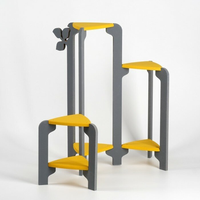 фото Клик Мебель Стойка-полка для цветов треугольная Флора (3 места) Серо-желтая