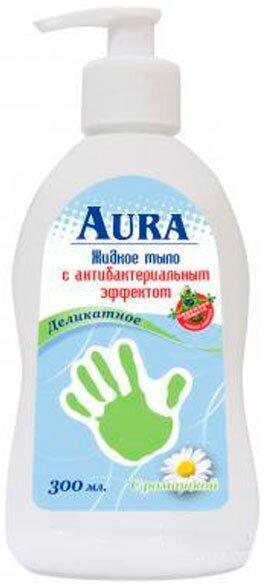 Набор из 3 штук Мыло жидкое AURA Antibacterial 300мл Ромашка Деликатное с антибактериальным эффектом/дозатор