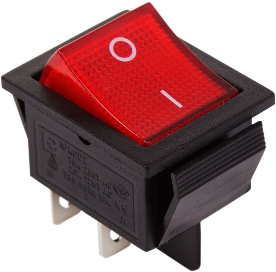 Выключатель клавишный Rexant ON-OFF красный с подсветкой (250В 20А (4с)) {36-2340}