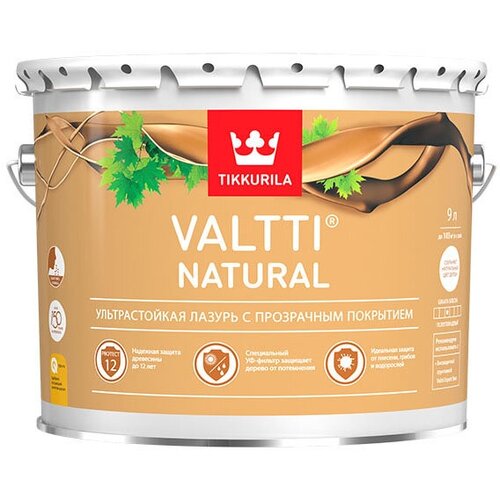 Tikkurila Valtti Natural, Ультрастойкая прозрачная лазурь для защиты дерева,9л