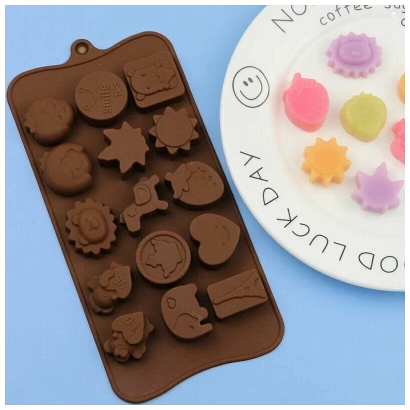 Форма для шоколадных конфет силиконовая "Пара, Cлон, LoVe, Клубника", 15 ячеек - фотография № 4