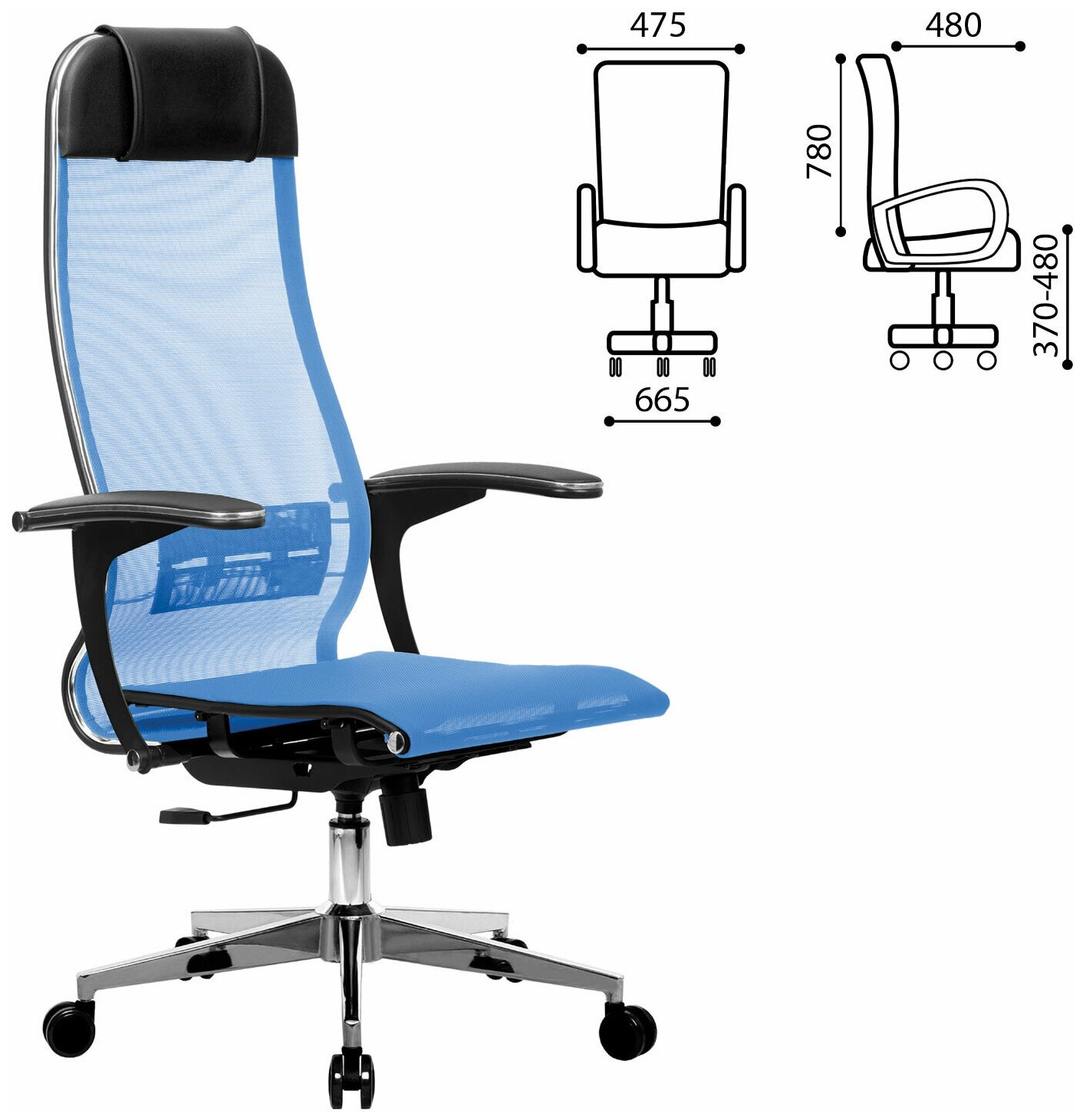 Кресло офисное Метта "К-4-Т" хром, прочная сетка, сиденье и спинка регулируемые, голубое - фотография № 5