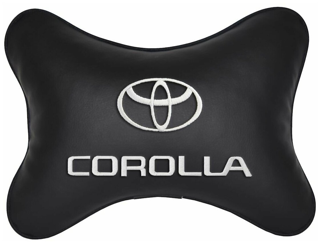 Автомобильная подушка на подголовник экокожа Black с логотипом автомобиля TOYOTA COROLLA