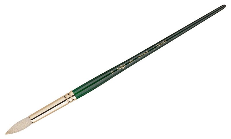 Кисть ГАММА Пейзаж щетина, круглая, длинная ручка, №12, 1 шт., блистер, зеленый