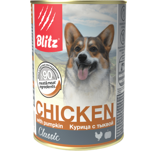 BLITZ Classic консервы для собак, курица с тыквой, 400 гр, 24 шт.