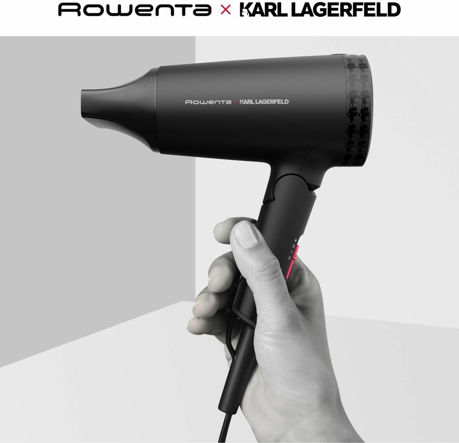 Фен для волос складной Rowenta Karl Lagеrfeld Express Style CV184LF0, мощность 1600 Вт, петля для подвешивания, ультра-холодный воздух