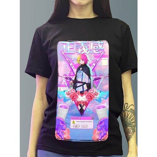 фото Футболка женская черная из хлопка с dtf рисунком vaporwave - 3572 будь на стиле