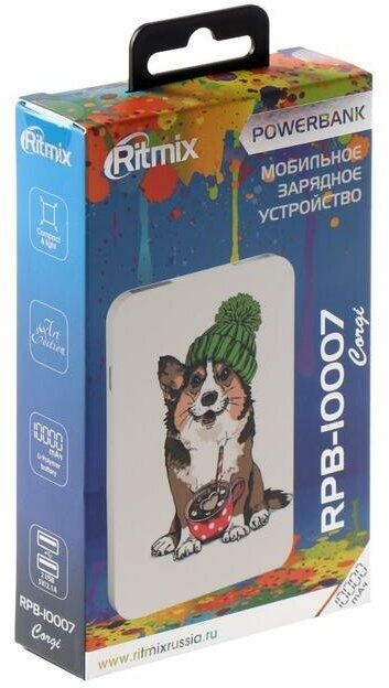 RITMIX Внешний аккумулятор Ritmix RPB-10007, 10000 мАч, 2хUSB, 2.1 А, корги