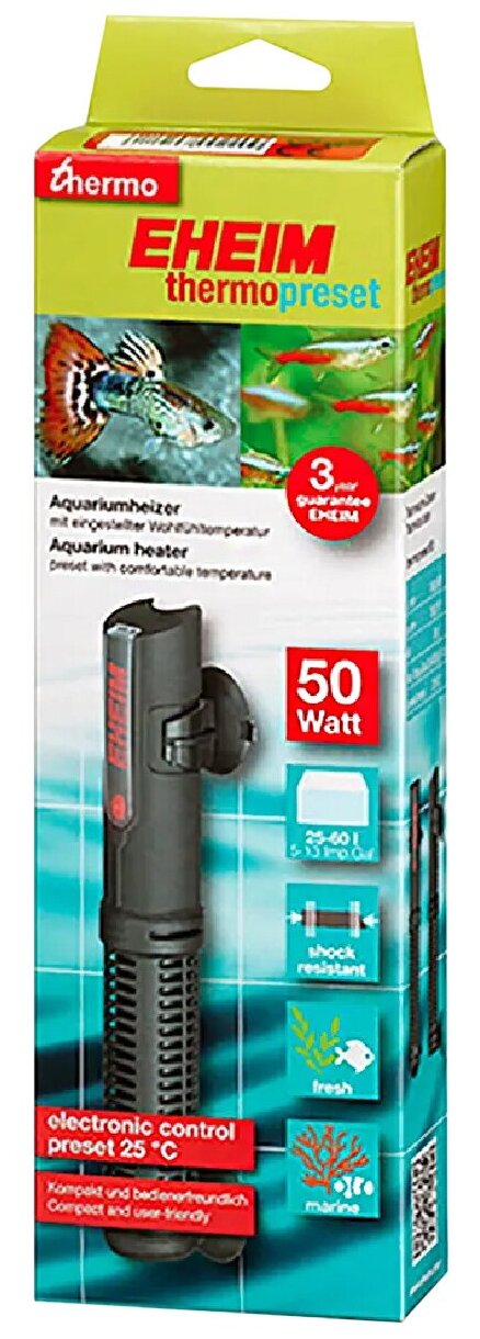фото Нагреватель Eheim 50 Вт с фиксированной температурой 25 градусов для аквариумов объемом 25 - 60 л (1 шт)