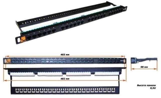 Патч-панель LANMASTER компактная 24 порта, UTP, кат.5E, 0.5U (LAN-PPC24U5E)