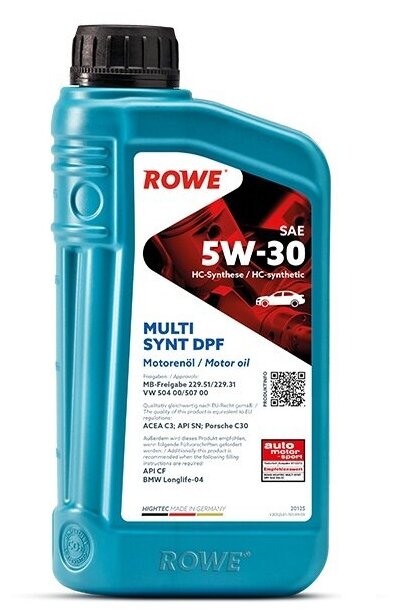 Синтетическое моторное масло ROWE Hightec Multi Synt DPF SAE 5W-30, 1 л