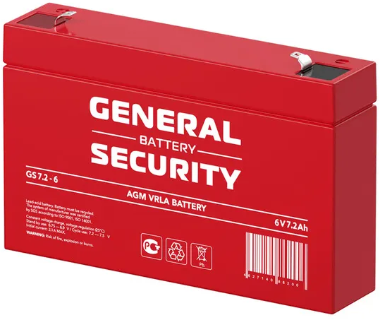 Свинцово-кислотный аккумулятор General Security GS 7.2-6 (6 В, 7.2 Ач)