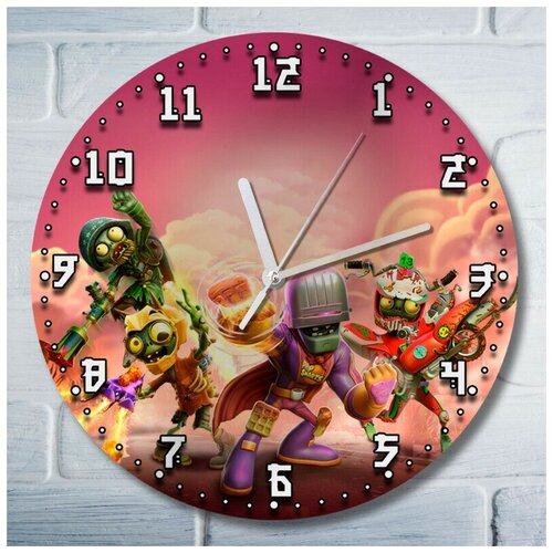 Настенные часы УФ с ярким рисунком игры Plants VS Zombies Garden Warfare 2 (растения против зомби, PS, Xbox, PC, Switch) 4969