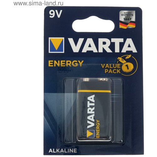 батарейка алкалиновая varta energy 6lr61 1bl 9в крона блистер 1 шт в упаковке шт 1 Батарейка алкалиновая Energy, 6LR61-1BL, 9В, крона, блистер, 1 шт.