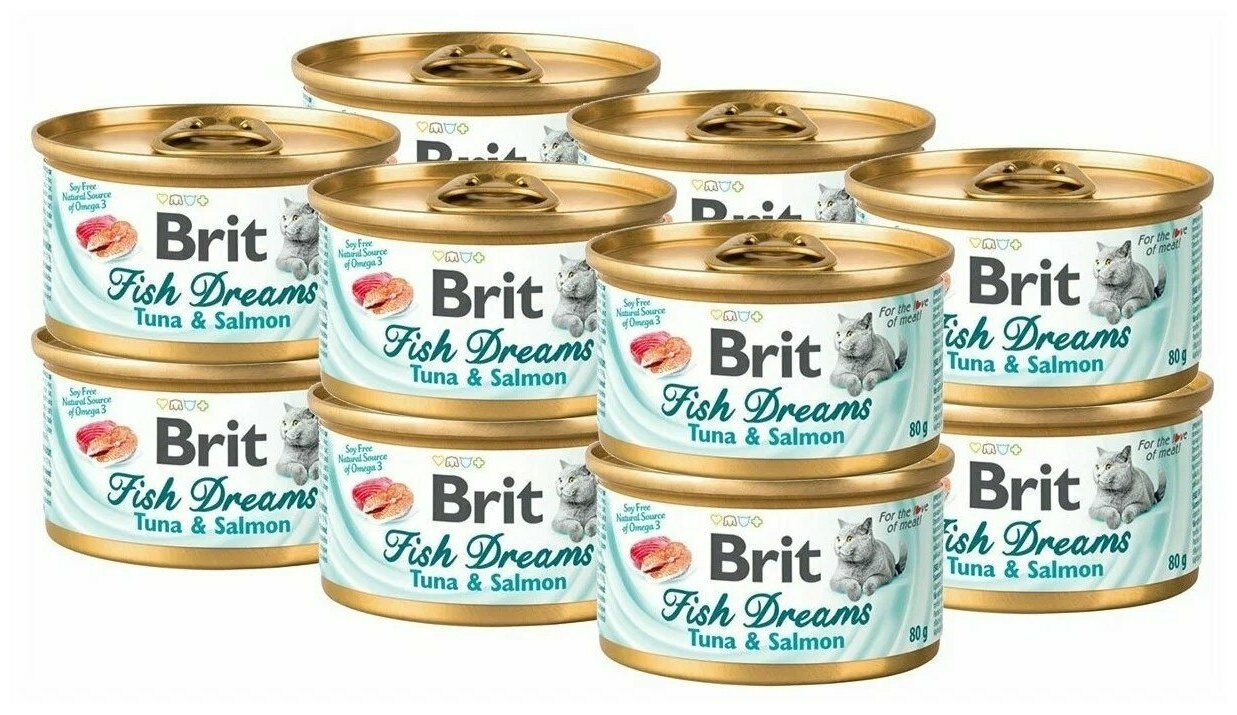 Консервы Brit Fish Dreams Tuna & Salmon корм для кошек с тунцом и лососем,упаковка 12*80г