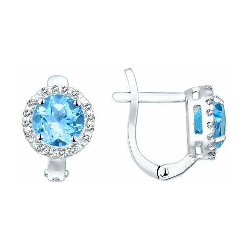 Серьги Diamant online, серебро, 925 проба, топаз, фианит, длина 1.1 см