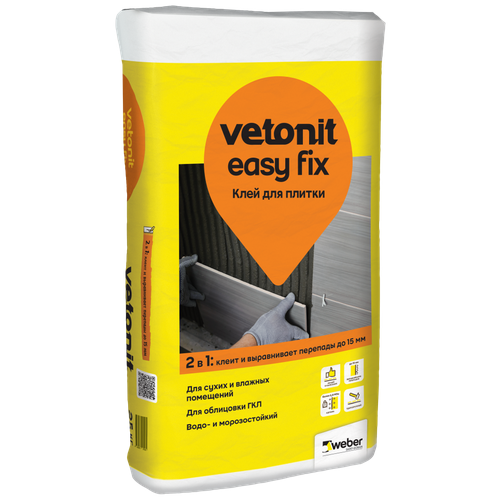 Клей для плитки Weber Vetonit Easy Fix серый 18 л 25 кг клей для плитки керамогранита и мозаики юнис белфикс 25кг