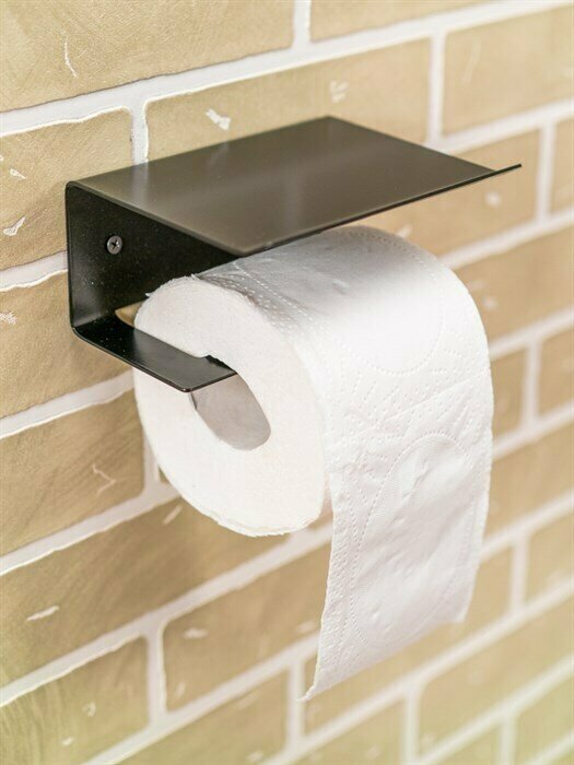 Настенный держатель для туалетной бумаги с полочкой подставка для бумаги диспенсер черный 805-001B - фотография № 4