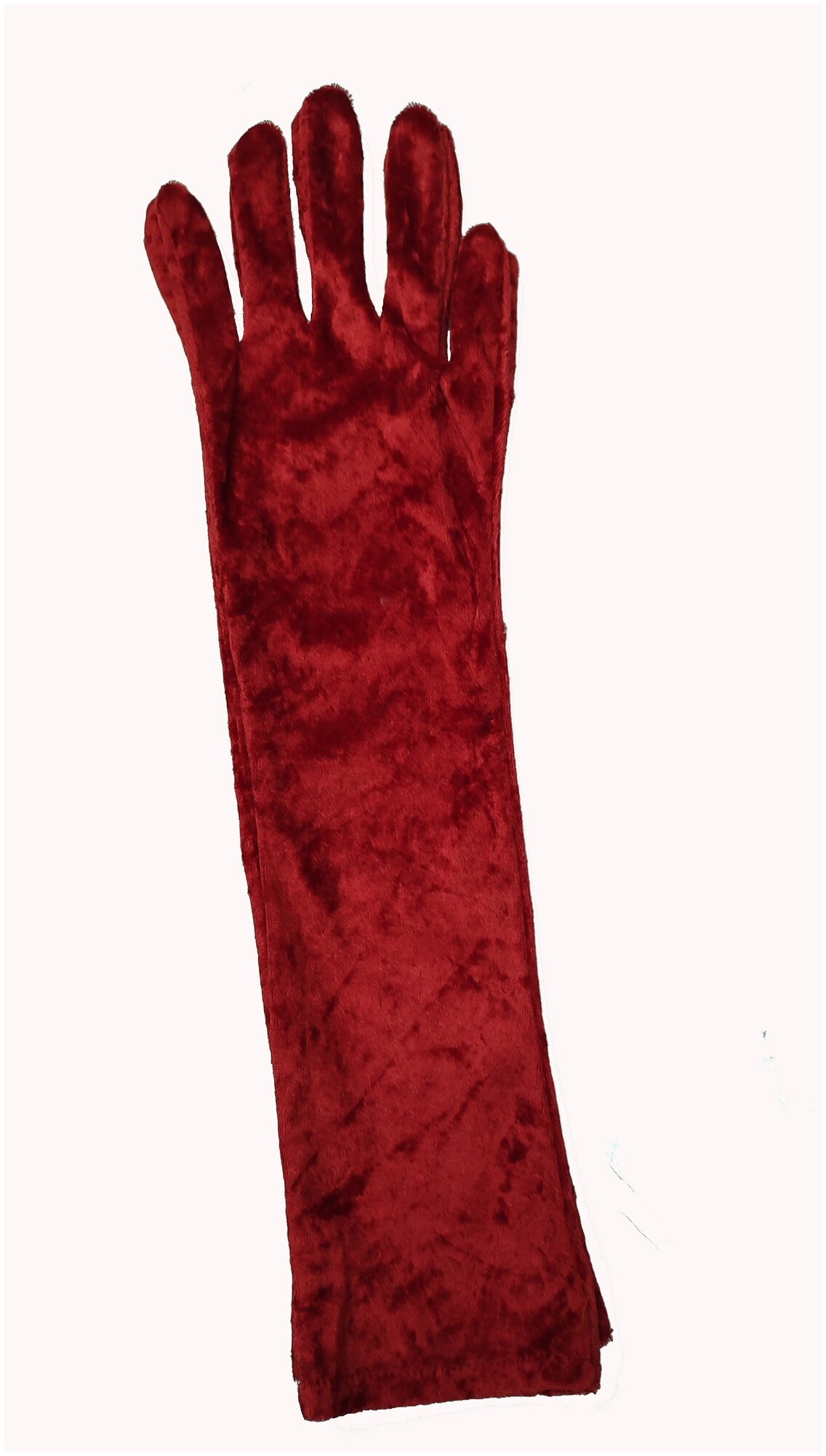 Перчатки красные бархатные карнавальные длина 40см.